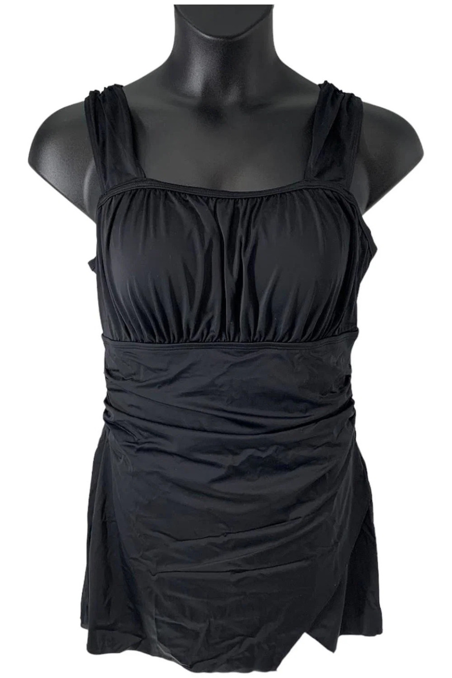 Ambernoon II by Dr. Erum Ilyas UPF50 Strap Swim Dress Black - Plus